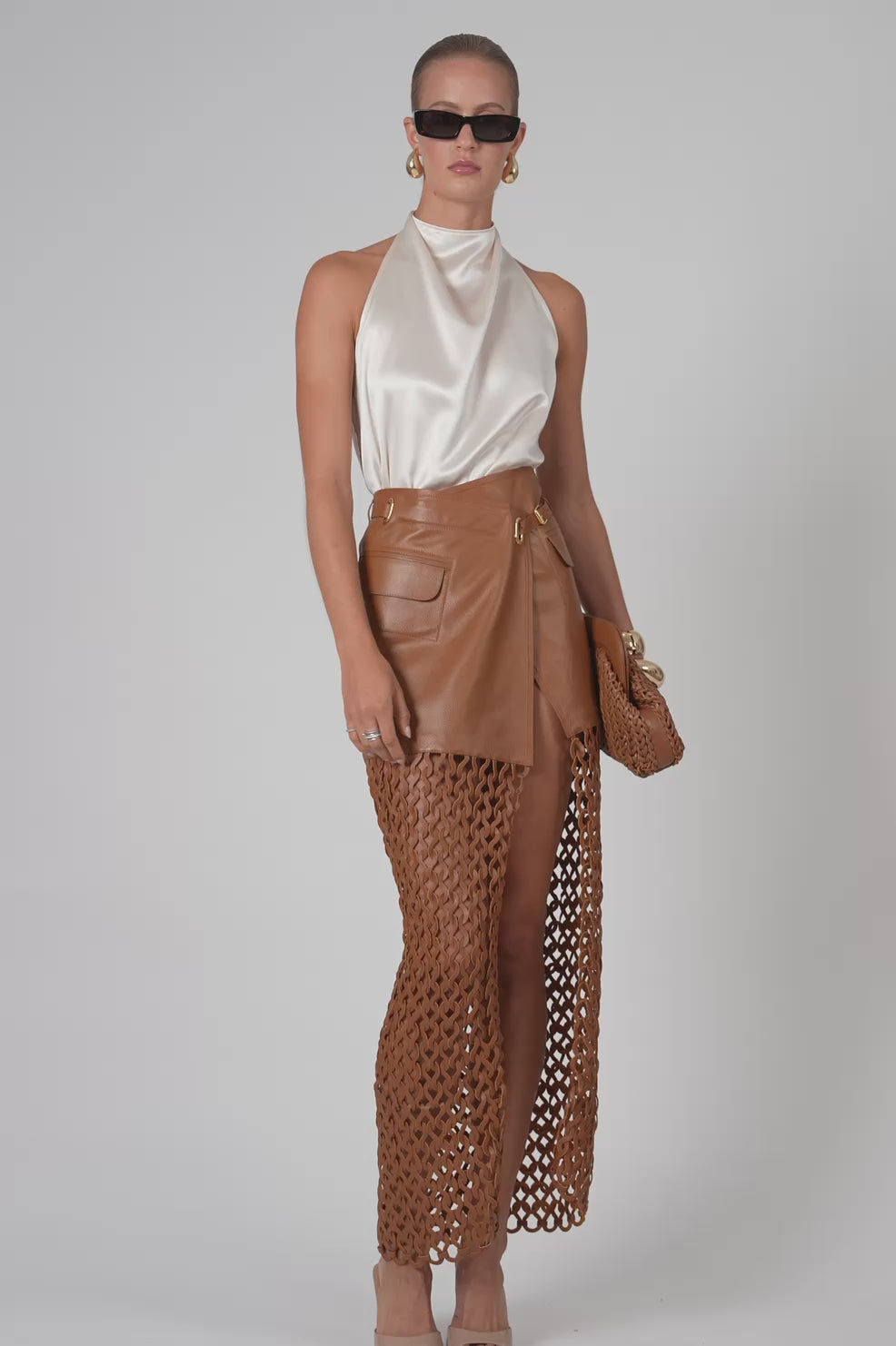 High-waisted skirt Leather Kallan Brown – Nonchalant Label
