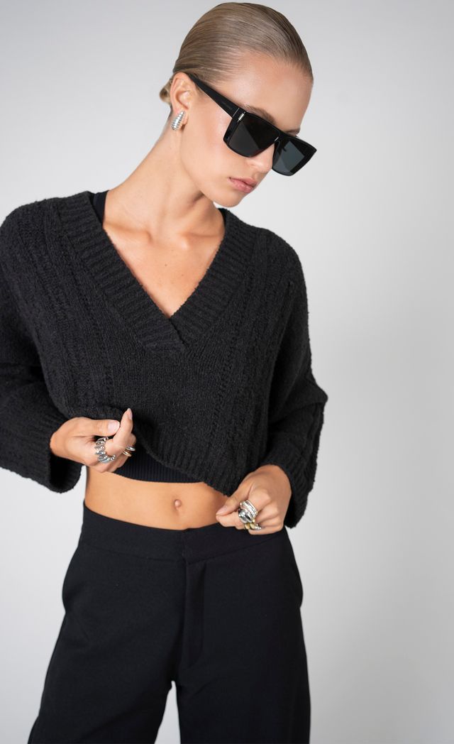 Sam Crop Sweater - Black Top Nonchalant Label