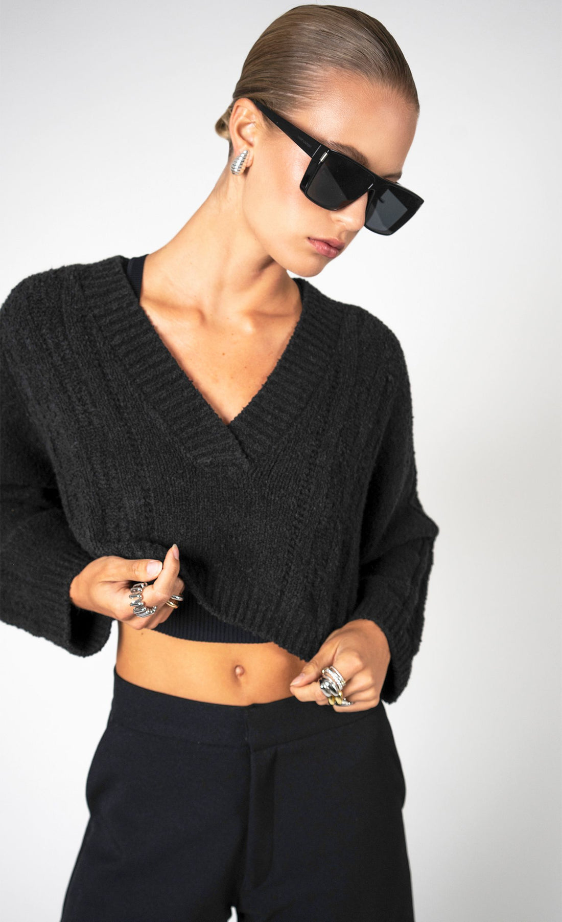 Sam Crop Sweater - Black Top Nonchalant Label