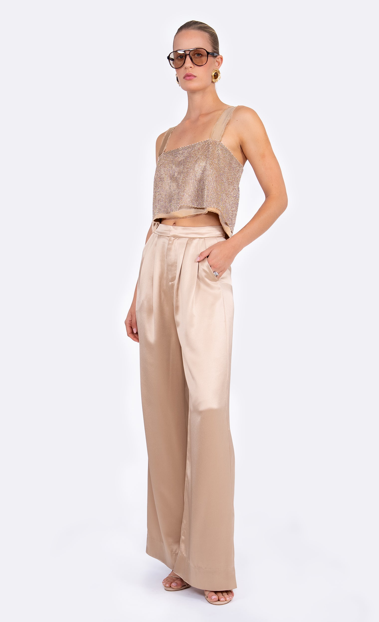 Catrina Jewel Tank - Sand Crop Top Nonchalant Label